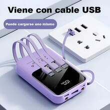 20,000mAh 5V2A Mini Portable Fast Charger, High Capacity Multifunctional Phone Charger, 4-In-1 Detachable Cable, Ultra Bright LED Lights, Essential Travel Battery, Smart Digital Display, USB-C - Mauve Purple - View 7
