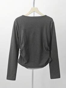简约V领长袖T恤，分层上衣 - 灰色 - 查看 9