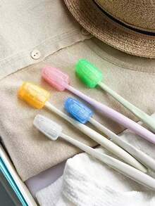Protecteur de tête de brosse à dents, étui de brosse à dents portable - Protecteur de tête de brosse à dents de voyage, support de brosse à dents compact, étui de voyage transparent pour brosse à dents, décoration de salle de bain, décoration d'automne, décoration de rentrée scolaire - Multicolore - Voir 2