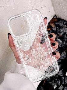 1pc Elegant Lace Pattern Anti-Slip Transparent Cushion Soft Phone Suitable 11/12/13/14/15/16 Pro Festive Surprise |   Cute & Protective Her - 1 cái - Xem 4