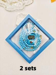 1 Set de Contador de Anillo de Oración con Rhinestones, Cuentas de Tasbih Musulmán y Pulsera de Tasbih