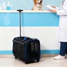 Transportín grande con ruedas, doble compartimento, para dos gatos. Color negro. Soporta hasta 16 kg. Diseño súper ventilado con ruedas desmontables. Perfecto para viajes. - Negro - Ver 2