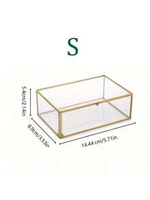 1pc Large Gold Glass Storage Box, Makeup & Jewelry Organizer For Vanity Tabletop - Multicolor - View 8