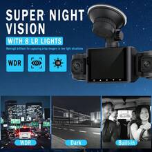 BAIDELUO Dashcam haute définition 1080P 4 canaux, capable d'enregistrer à l'avant, à l'intérieur et à l'arrière du véhicule, avec une carte mémoire 32 Go en option. Elle supprime automatiquement les anciennes vidéos en boucle et verrouille la vidéo automatiquement en cas de collision grâce à un capteur de gravité