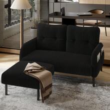 Premium Cord Fabric Stool With Metal Frame - Super Soft Velour Cover For Maximum Comfort - Versatile As A Footrest, Seat Stool, Or Side Table - Quick And Tool-Free Assembly - 黑色 + 繩子 + 泡棉 + 1 個座椅 - 查看 7
