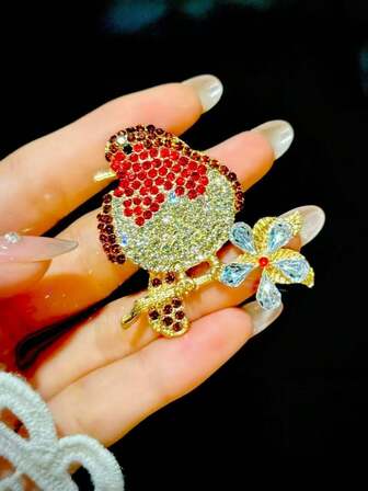 Broche de pájaro animal de cristal rojo de alta gama, accesorio de ropa broche de flor animal