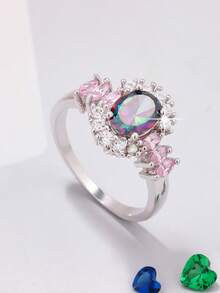 1pc Fashionable Luxury Sparkling Oval Synthetic Cubic Zirconia Ring - Jewelry For Women, Suitable For Casual Wear, Valentine's Day Gift, Special Occasions, Elegant Gift, Elegant Craftsmanship