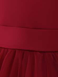 Lace Trim Bow Decor Sweet & Cute Princess Dress, Suitable For Outing And Holiday, Excluding Headband - 酒紅色 - 查看 8