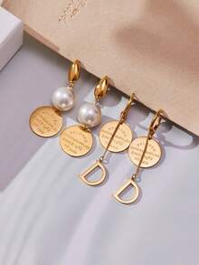 MiDuoDuo 一对镶嵌锆石的奢华巴洛克彩色珍珠耳环，18K镀金不锈钢彩色水晶时尚百搭耳环，优雅女士配饰，U型耳钩仿珍珠耳环，简约奢华女士耳环 - F340珍珠耳環 - 查看 2