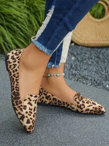 Große Größen 35-45 Damen Spitzschuh Slip-On Ballerinas, neue Herbst Outdoor Alltags Lässig Loafer, modische weiche Boden Arbeits- und Fahrschuh Mokassins, vielseitige Flache Schuhe zum Kombinieren mit Kleidern - Hellbrauner Leopardenprint - Übersicht 4