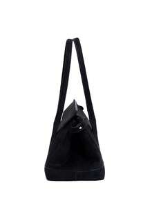 PU Leather + Suede City Bag. Comes With Shoulder Strap. Adjustable Side Drawcord Straps With Metal Buckle. Interior Zip Pocket. Closes With Flap And Magnetic Snap. Perfect For Commuting Or Dating. Also Great As A Gift. - Black - View 4