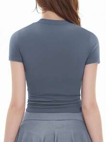 Women's Plain-Colored, Quick-Drying, Comfortable Short-Sleeved Basic Shirt, Round-Neck, Slim-Fitting, Tight-Fitting Sports Top, Lightweight Sports Bra Suitable For The Gym, Comfortable For Daily Wear, Women's Comfortable T-Shirt For All Seasons - 灰色 - 查看 6