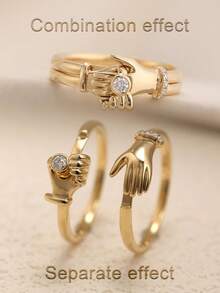 2枚/套 独特拥抱握手设计 S925 银戒指，哥特式手形简约创意纯银戒指，适合女性日常佩戴，情人节、生日、周年纪念日礼物