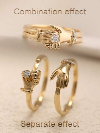  2pcs/Set Unique Hug & Handshake Design S925 Silver Rings, Gothic Hand Shaped Minimalist Creative Pure Silver Rings, Suitable For Women Daily Wear, Gift For Valentine's Day, Birthday, Anniversary