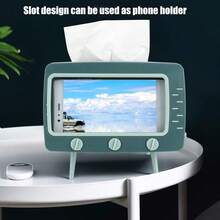 Dispensador de Caja de pañuelos Retro, desechable de Escritorio, Almacenamiento de pañuelos faciales, con Forma de TV con Soporte para teléfonoóvil, para baño, Dormitorio u - 1 - Ver 5