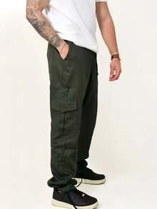 Men's Cargo Pants In Twill With Elastic Waistband, Knee Pockets, And Stonewashed Finish. - Verde militar - Ver 1