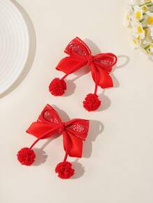 2pcs Elegant Bowknot Hair Clips - Red - View 4