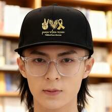 A black chilblain breaker hat with a gold hand, heart, and rosebone pattern. A cool design with keywords for raising children's cancer awareness. small head around low cap duckville cap fashionable Baseball cap large head around sports snapback cap retro breathable graphic print unisex baseball cap flat bill cap snapback cap ball cap low cap snapback haphop baseball cap visual duck cap - ブラック - チェックする 2