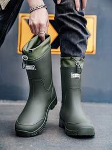 时尚防水雨靴，男女通用抽绳中筒送货骑手工作靴，厚底防滑橡胶鞋