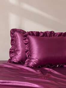 Bộ 2 vỏ gối satin lụa cao cấp kèm ren, mềm mại, thoáng khí, không nhăn, tốt hơn cho tóc và da khi ngủ, vỏ gối không có ruột. Có thể giặt bằng máy, màu tím - Màu tím - Xem 2