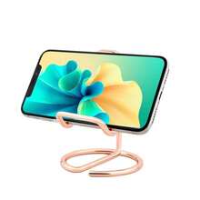 1pc Cute Golden Metal Desktop Phone Stand, Compatible With All Smartphones, Suitable For Tabletop Phone Stand, Metal Phone Holder, Elegant Rose Gold Phone Display Stand - Black - View 2