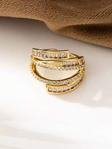 1 pieza Anillo de declaración de flor de serpiente de circonita de cobre de lujo para mujeres, joyas de anillos apilables de uso diario de moda y de alta calidad, chapado en oro de 18K