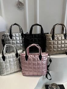 New Design Large Capacity Embroidered Plaid Cotton Handbag, Fashionable Tote Shoulder Bag, Lightweight For Women - Multicolor - View 12