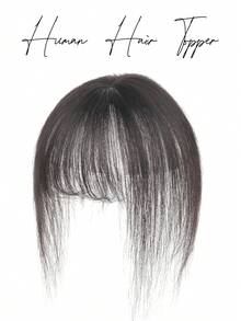 Real Human Hair Toppers With Bangs Silk Base 3Clip Pieces Ombre Natural Black Color Straight Human Topper Hairs For Women Daily Wear #1B