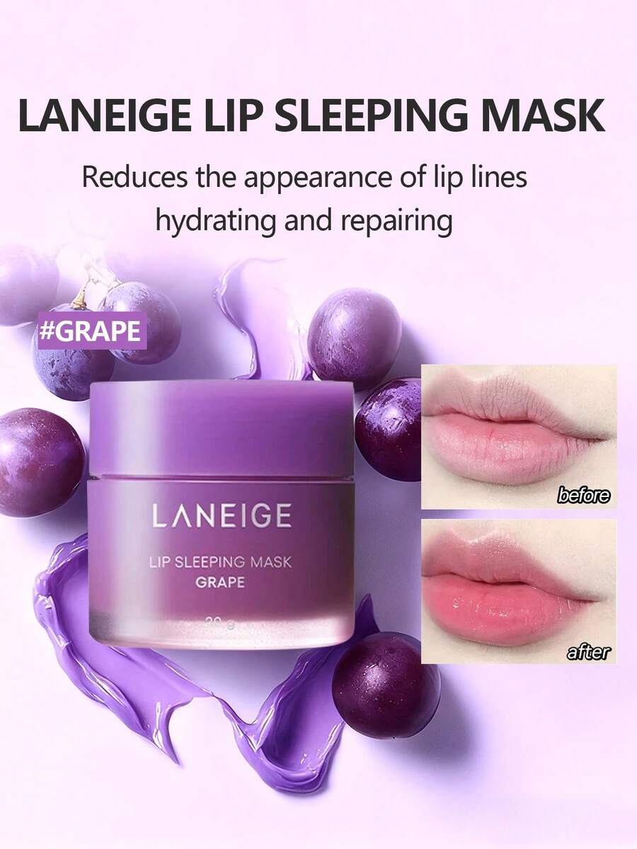 Laneige Mască de somn pentru buze cu aromă de struguri, 20 g, îngrijire intensivă hidratantă pentru buze, îmbogățită cu vitamina C, hrănitoare și reparatoare, antirid și fermitate, exfoliantă delicată și calmantă, reduce liniile fine ale buzelor, bogată în antioxidanți, îmbunătățește buzele uscate și care se descuamează. - Struguri - Vizualizare 1