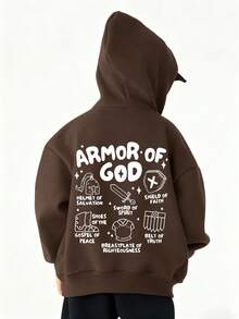 Tween Boys Cute Pattern Letters Printing Hoodies Boys Long Sleeve Hooded Sweatshirts Autumn And Winter Student Tween Boys Clothing - Brown - View 7