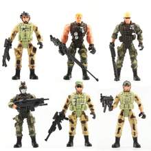 6 Stücke Militär Soldaten Actionfiguren, bewegliche Gelenke mit Waffen, Spezialeinheiten Spielzeugsoldaten, geeignet als Geburtstags- oder Weihnachtsgeschenk - Verschiedenfarbig - Übersicht 6