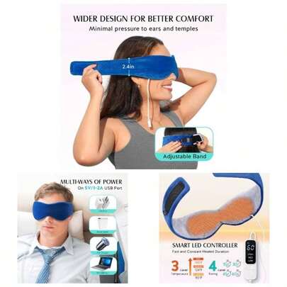 Mscara Trmica Para Ojos, Almohadilla Trmica Elctrica, Control de Temperatura y Temporizador, Azul, Terciopelo, Mscara de Ojos Secos, Calentamiento Profundo