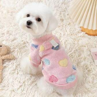 1pc Cute & Romantic New Pet Two-Leg 7-Color Heart Fleece Jacket, Dog & Cat Autumn/Winter Thick Warm Plush Two-Leg Sweatshirt, Teddy/Poodle Dog Fleece Vest, Cat Leash Harness Vest