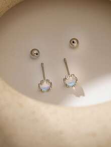 Nooxian 2只月光石耳钉，女士简约夏季耳环，螺丝耳堵，小巧精致首饰 - 銀色 - 查看 6