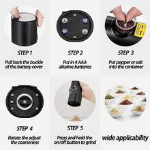 5-Speed Automatic Grinder With Ceramic Grinding Core, One-Handed Operation For Quick Grinding. Durable And Long-Lasting With LED Indicator Light. Ideal For Kitchen, Picnic, BBQ And Steak. - Black - View 10