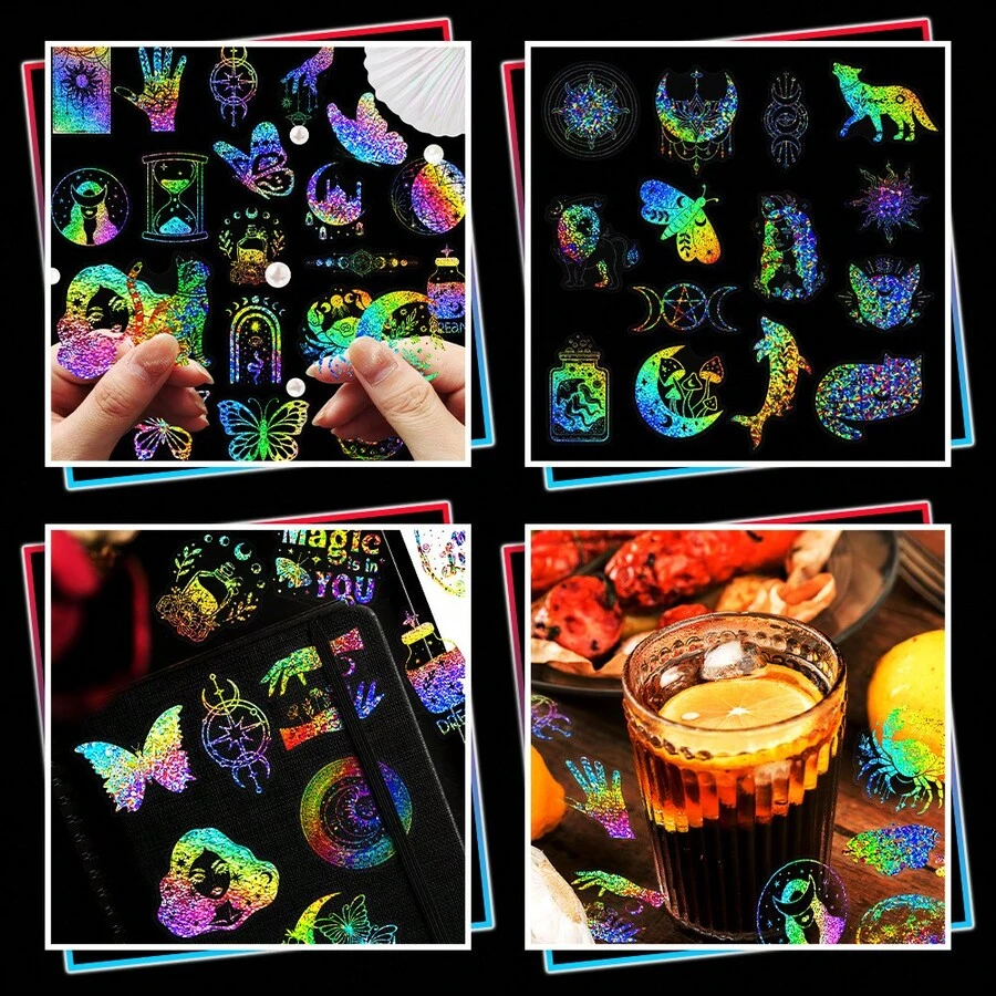 10pcs Holographic Stickers - Butterfly Magic World, Children's Reward Decorative Colorful Pet Holographic Backing Card Stickers - Creative DIY, Stitch Toys, Travel Toys, Classroom Fidget Toys, Mini Stuff, Bath Toys, Christmas Stationery, Stress Ball, Birthday Gift, Christmas Gift, Christmas Eve Gift, Perfect Gift, Gift, Toys, Games - Multicolor - View 1