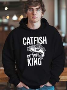 Sudadera Casual para Hombre Catfish King - Cómoda Sudadera de Invierno con Estampado de Moda, Manga Larga, Ajuste Regular, Perfecta para Otoño e Invierno, Ropa Catfish - Negro - Ver 3