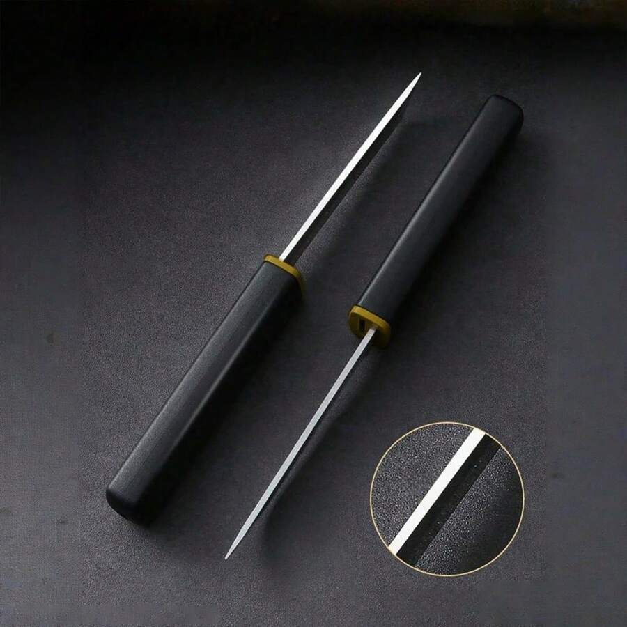 1对高碳不锈钢龙凤双刃刀，黑色手柄水果刀，便携式多功能户外露营刀，仿木纹猎刀，精致男士生日礼物（部分配件随机发货） - 黑色 - 查看 1