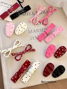 16件/套法式波点发夹，蝴蝶结和椭圆形，为发型增添迷人优雅——适合女孩和女士，款式随机，适合校园、派对或日常造型，打造甜美粉嫩的氛围。佩戴这些可爱的发饰，让你的少女魅力闪耀全场。发夹、发爪、发卡、发夹、蝴蝶结、情人节饰品 - 彩色 - 查看 13