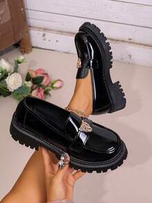 Fashionable Versatile Casual Commute Thick-Soled Loafers For Office - Black - View 3