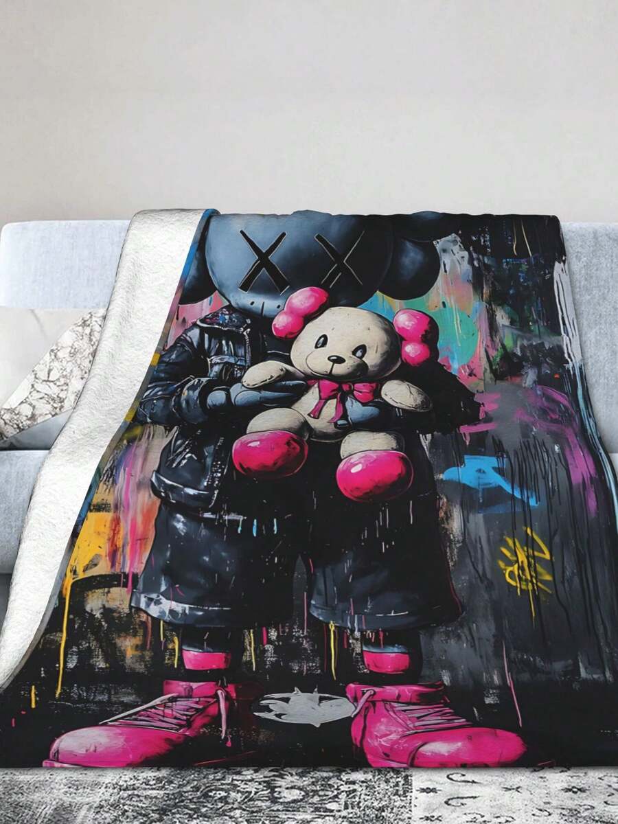 Kawss Kawaii Kaw Blanket The Ultimate Anime Fan Gift - Luxuriously Soft Flannel Blanket, Cartoon Printed Throw For Home, Camping, Travel, Perfect For Christmas & Birthdays - 黑色 - 查看 1