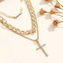 1pc Fashionable Vintage Multi-Layer Necklace With Rhinestone Cross Pendant For Women