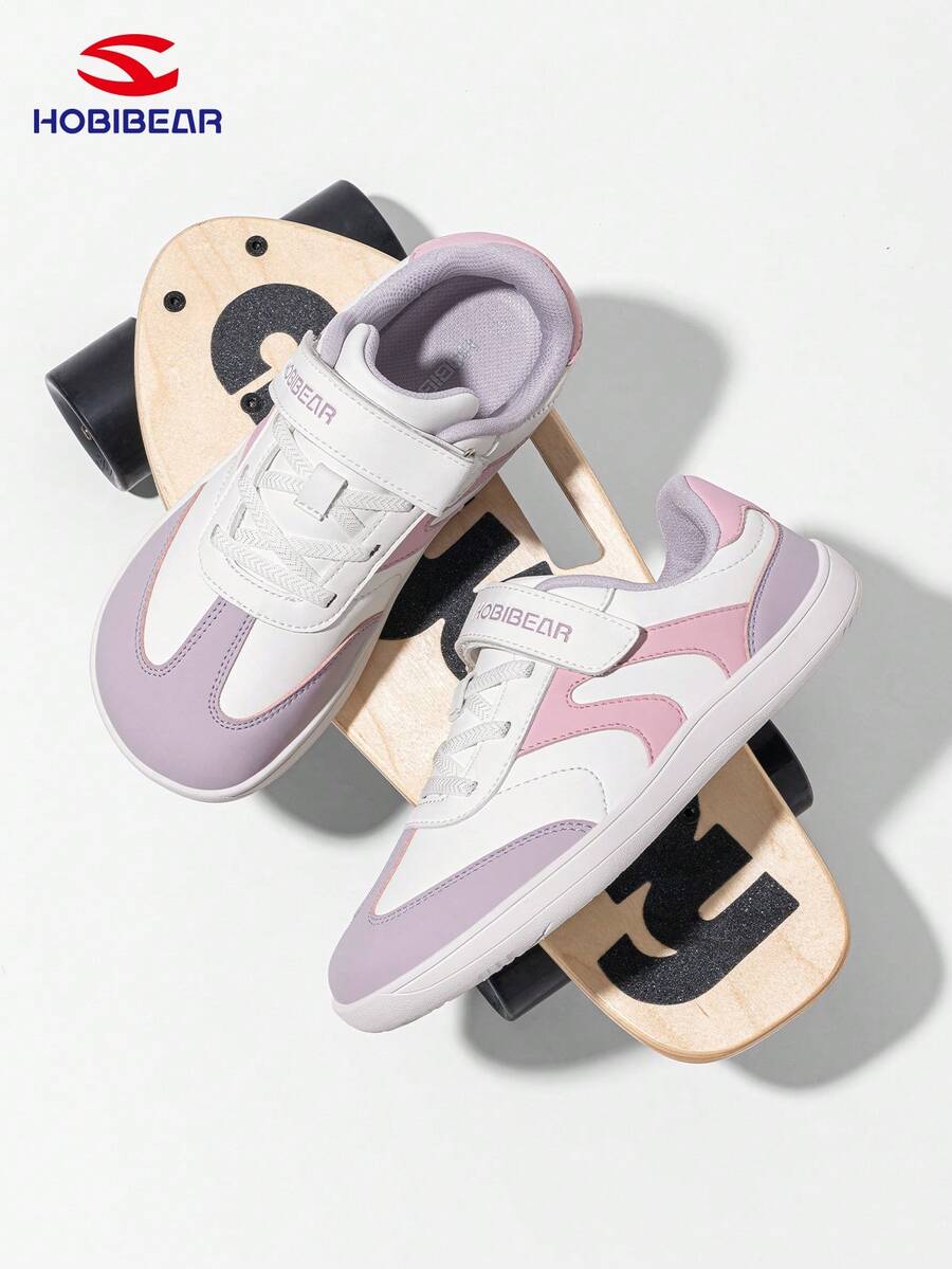 HOBIBEAR 1 Pair Casual Sports Shoes For Teenagers, Boys & Girls, Barefoot Shoes With Wide Toe Box, Comfortable Walking Shoes, Leather Upper, Water-Resistant, Rubber Sole, Non-Slip, Hook And Loop Easy On/Off, Suitable For All Seasons - Mauve Purple - View 1