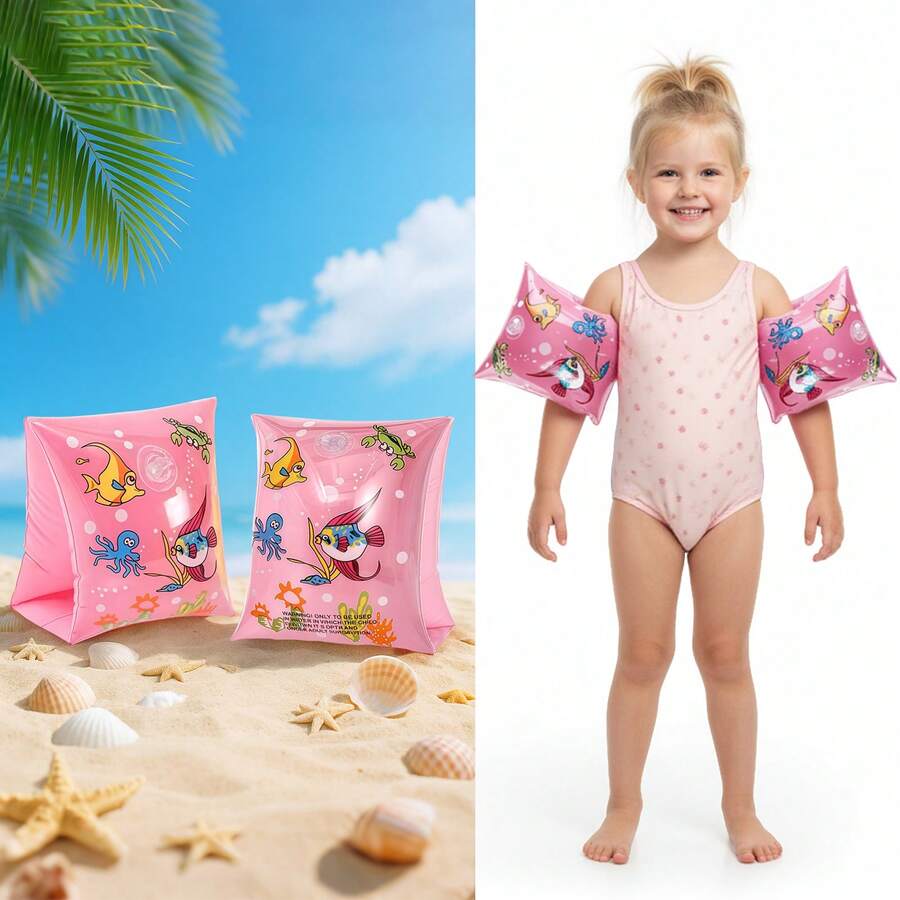 POOST 2 flotadores de brazo inflables para natación, brazaletes inflables para nadar ideales para niños pequeños de 3 a 12 años artículos esenciales de playa, accesorios de playa, flotador de piscina, PVC - Rosa - Ver 1