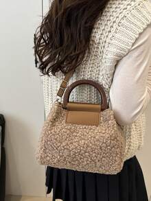 2 Pieces Set With Coin Purse, Autumn/Winter New Crossbody Handbag With Plush Square Bag, Retro Shearling Patchwork Women Casual Shoulder Bag - Khaki - View 13