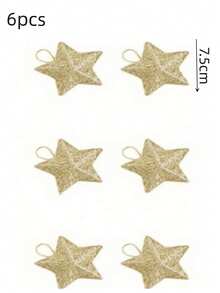6个金色闪光星星装饰品，迷你悬挂式塑料金色圣诞装饰品，适用于节日派对、婚礼、家居装饰、圣诞节