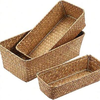 New Handwoven Seagrass Desktop Storage Basket, Seagrass Storage Basket, Rattan Storage Basket For Bathroom Tissue Organization, Boho Home Decor, Bathroom Accessories, Home Accessories