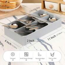 TYUI 6 Slots Silverware Cutlery Drawer Organizer Kitchen Utensil Tray For Flatware Cutlery Spoon And Knives Compact Storage Organization Keep Kitchen Drawer Neat And Organized - Xám - Xem 5