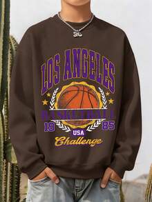 Tween Boy Casual Simple Cool Basketball Sporty Design Pullover Round Neck Long Sleeve Sweater Autumn And Winter New Boys Clothes Kids - Brown - View 8