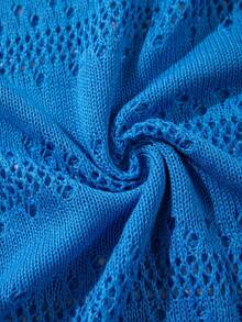 ANDREILEE Men's Casual Loose Hollow Breathable Vacation Style Polo Collar Pullover Short Sleeve Knit Top, Spring & Summer - Blue - View 11